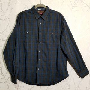 Perry Ellis Heathered Gray & Blue Windowpane Checks Slim Fit Western Shirt